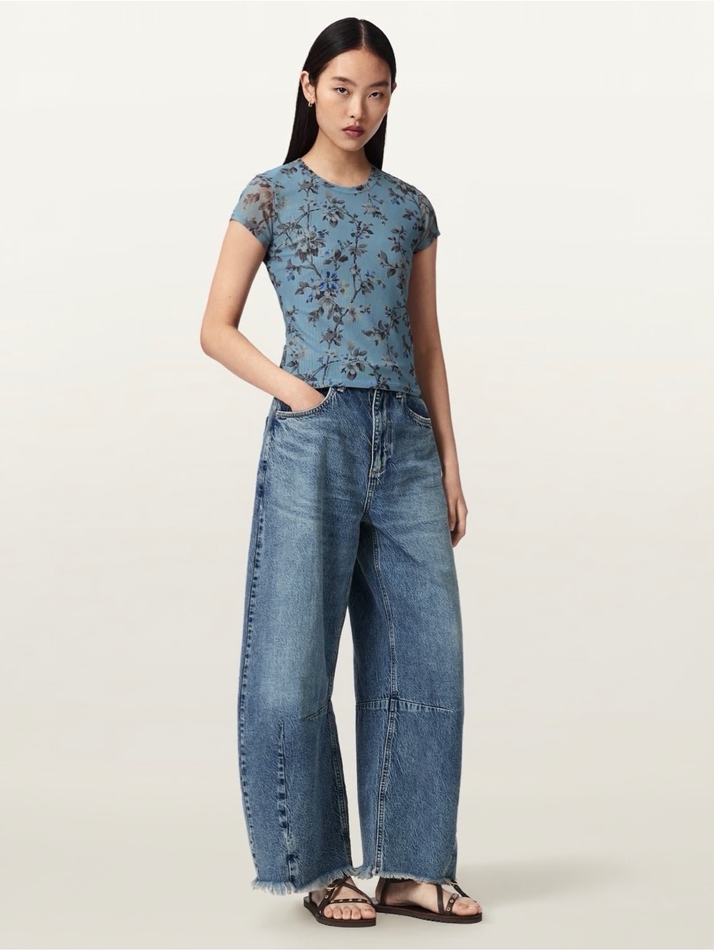 All Saints Ellie Mesh Tee in Vine Lake Blue - Picture 2 of 15